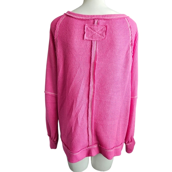 Andree By Unit Waffle Knit Reverse Stitching Pink Med Top Oversized V-Neck NWT - Picture 5 of 14